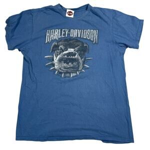 Harley Davidson Mens Size L Blue Short Sleeve Shirt Bulldog